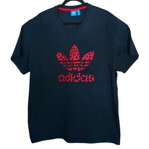 Adidas Men's Black T-Shirt Red Leopard-Print Trefoil Logo Short Sleeve Size 3XL
